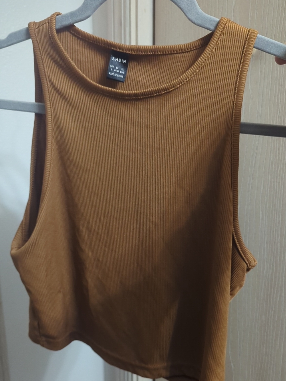 SHEIN Ribbed Crop Tank Top in Camel Brown